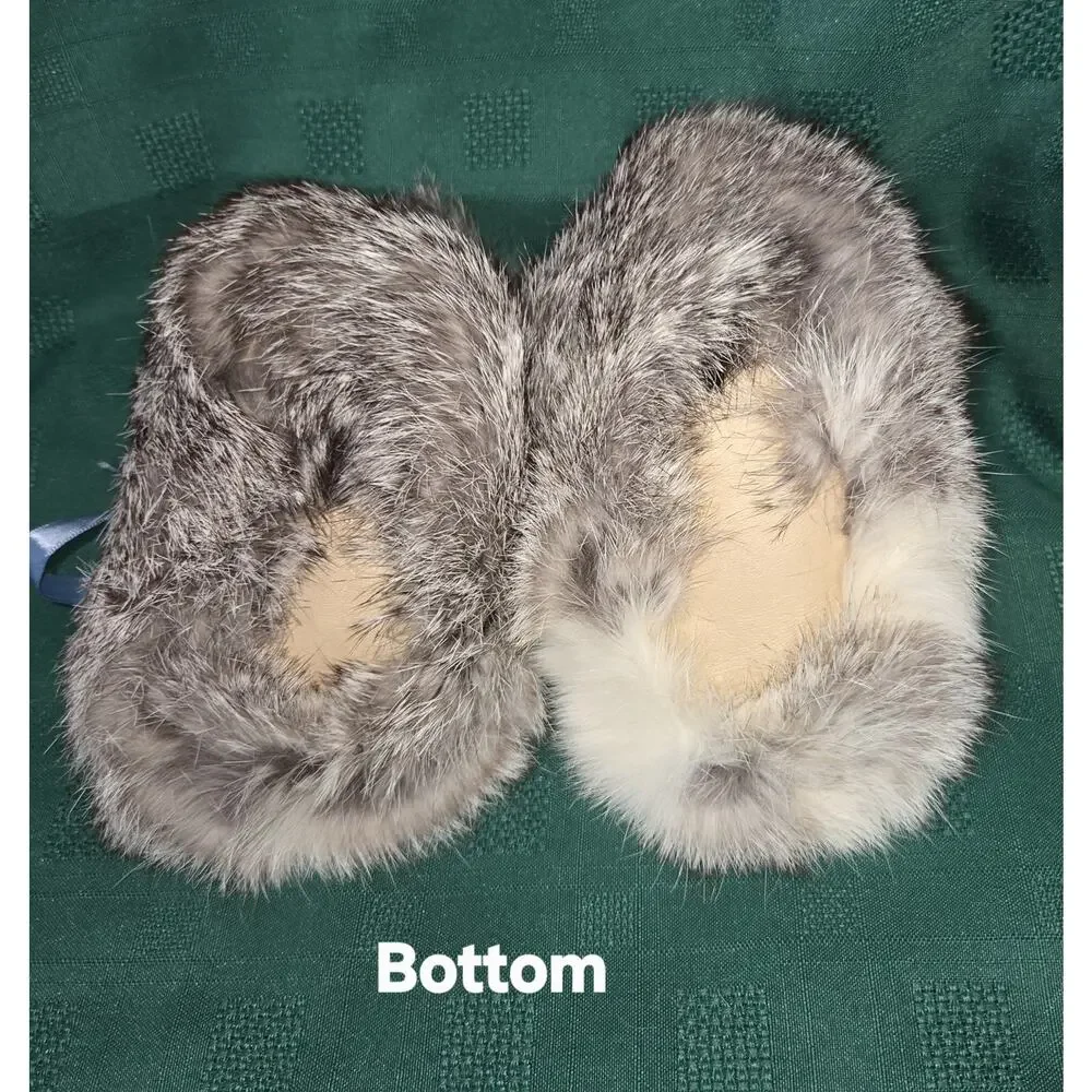 Rabbit Fur Kids Slippers Moccasins Vintage 6